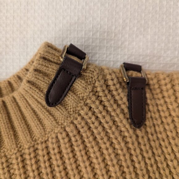 Janie and Jack Girl's Buckle Equestrian Classic Cable Knit Sweater Tan Beige 8 - Picture 2 of 6